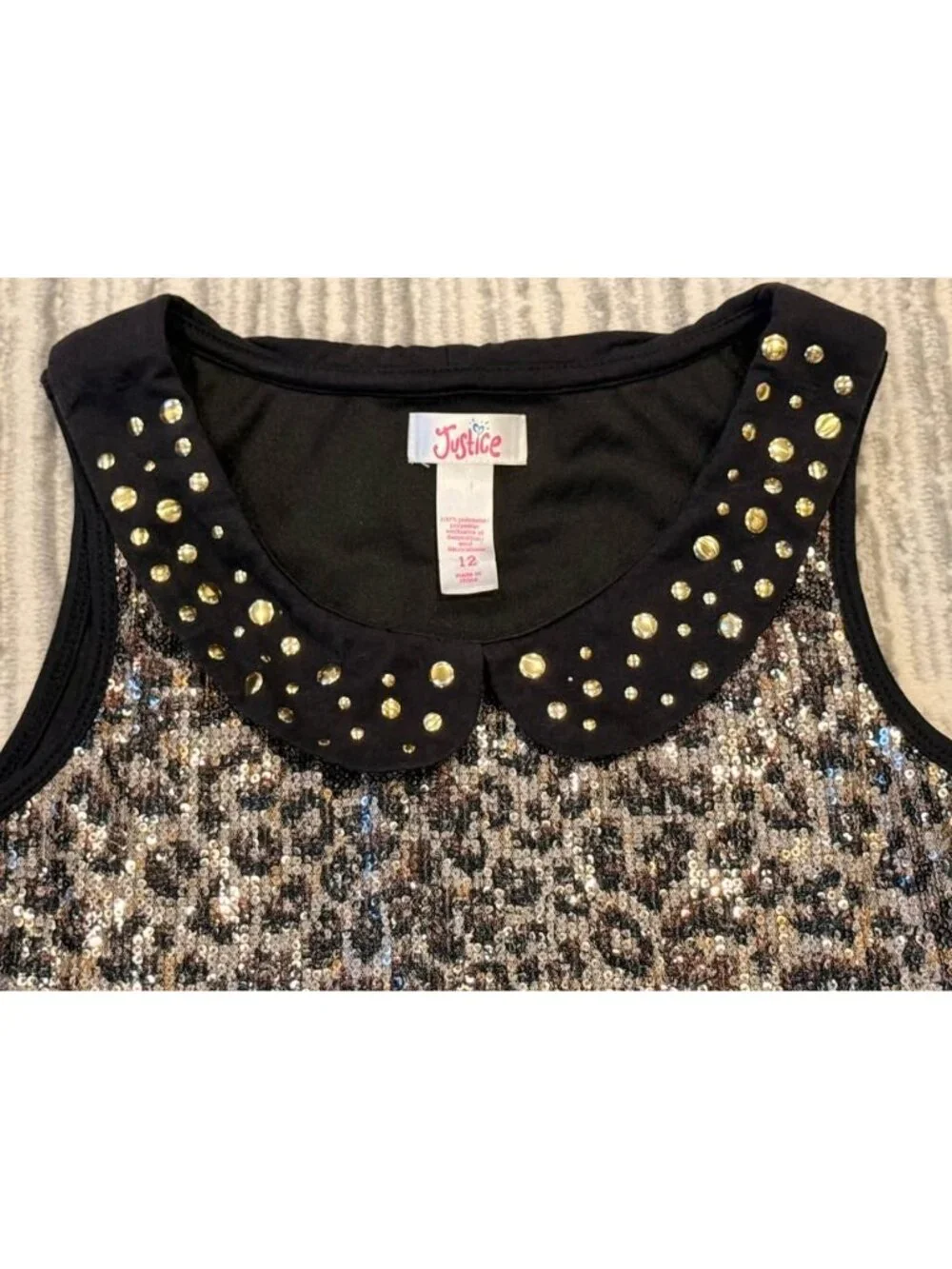 Justice girls size 12 black/gold/silver sequin dress